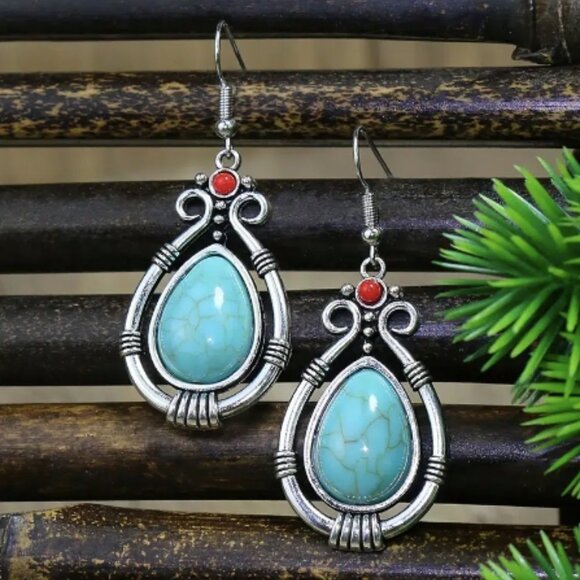 12 Pairs Turquoise Boho Tribal Geometric Earrings - Picture 7 of 12